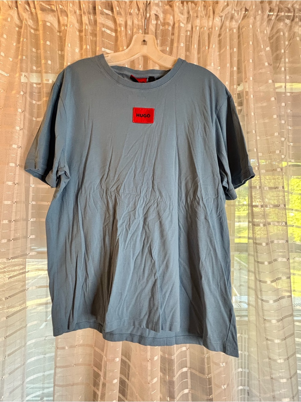 Hugo Boss Light Blue Short Sleeve Button-Style Tee with Red Logo Patch